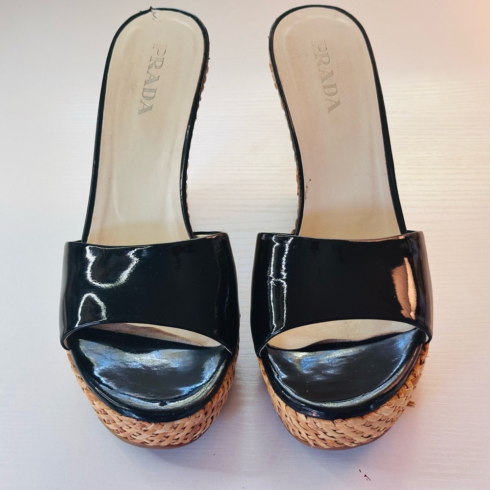 Prada Black Wedge Sandals for Women